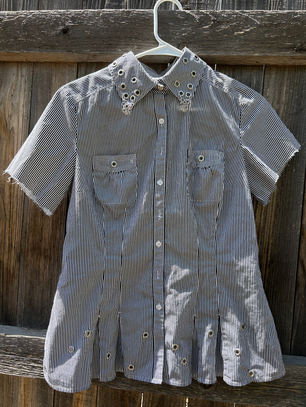 Chainmail Collar & Grommets Striped Shirt