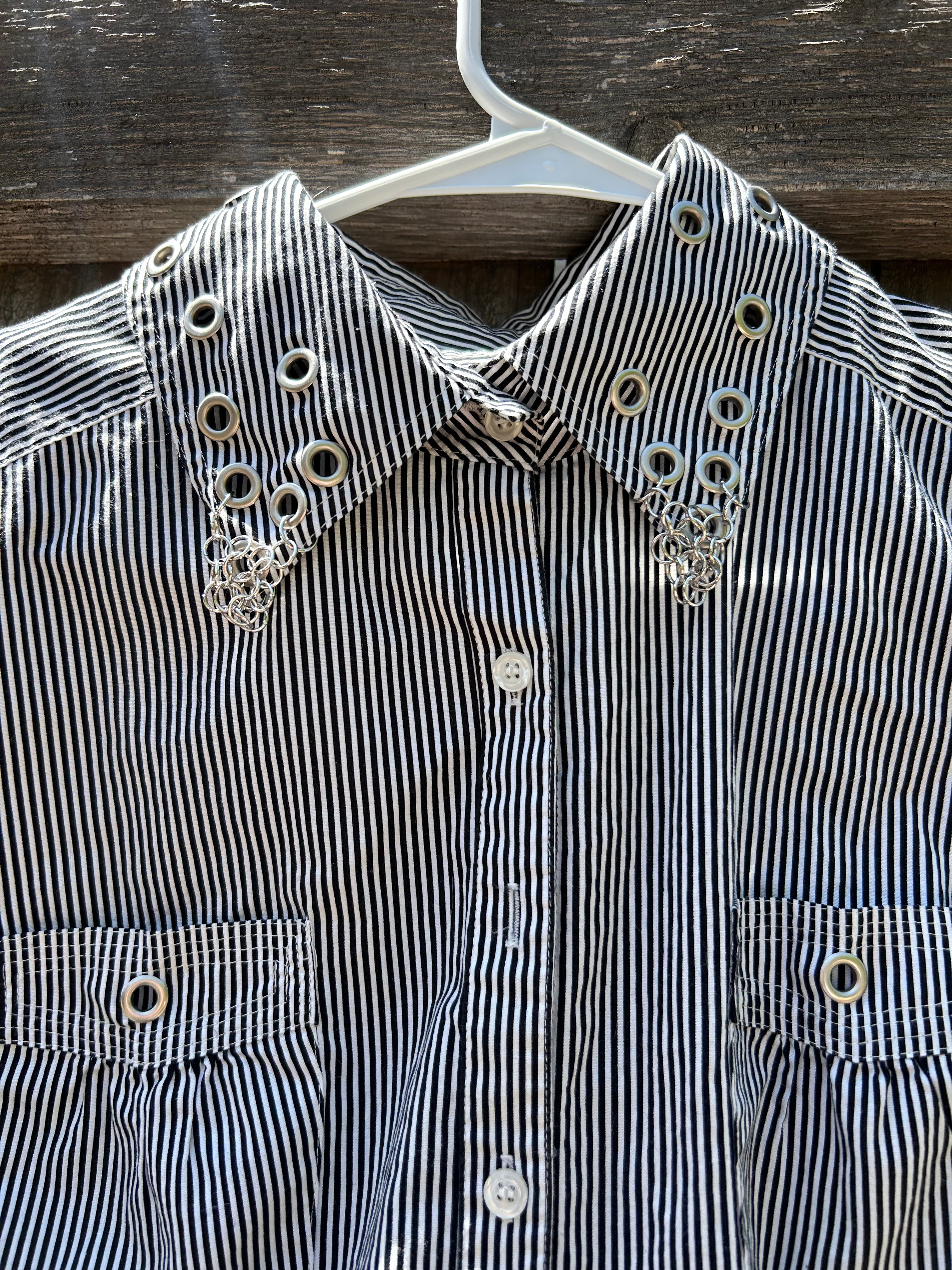 Chainmail Collar & Grommets Striped Shirt