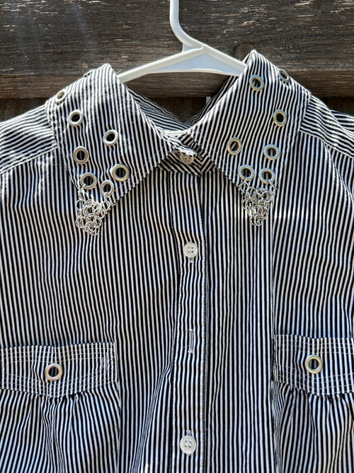 Chainmail Collar & Grommets Striped Shirt